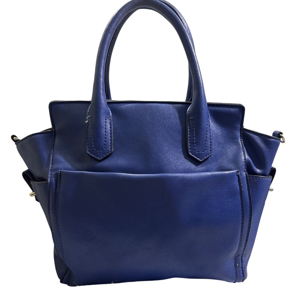 Reed Krakoff Blue Faux Leather Satchel Handbag Silver Hardware Top Zip Tote